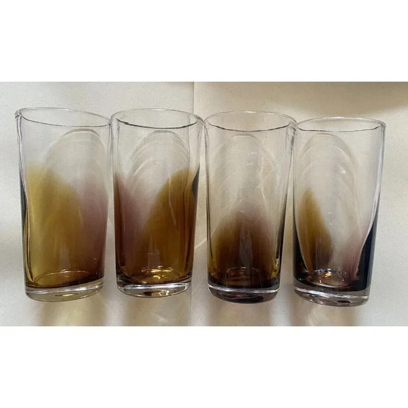 Lot of 4 Mexico Glass Tumblers Clear Amber Gold Purple Hand Made Glasses - Picture 11 of 15